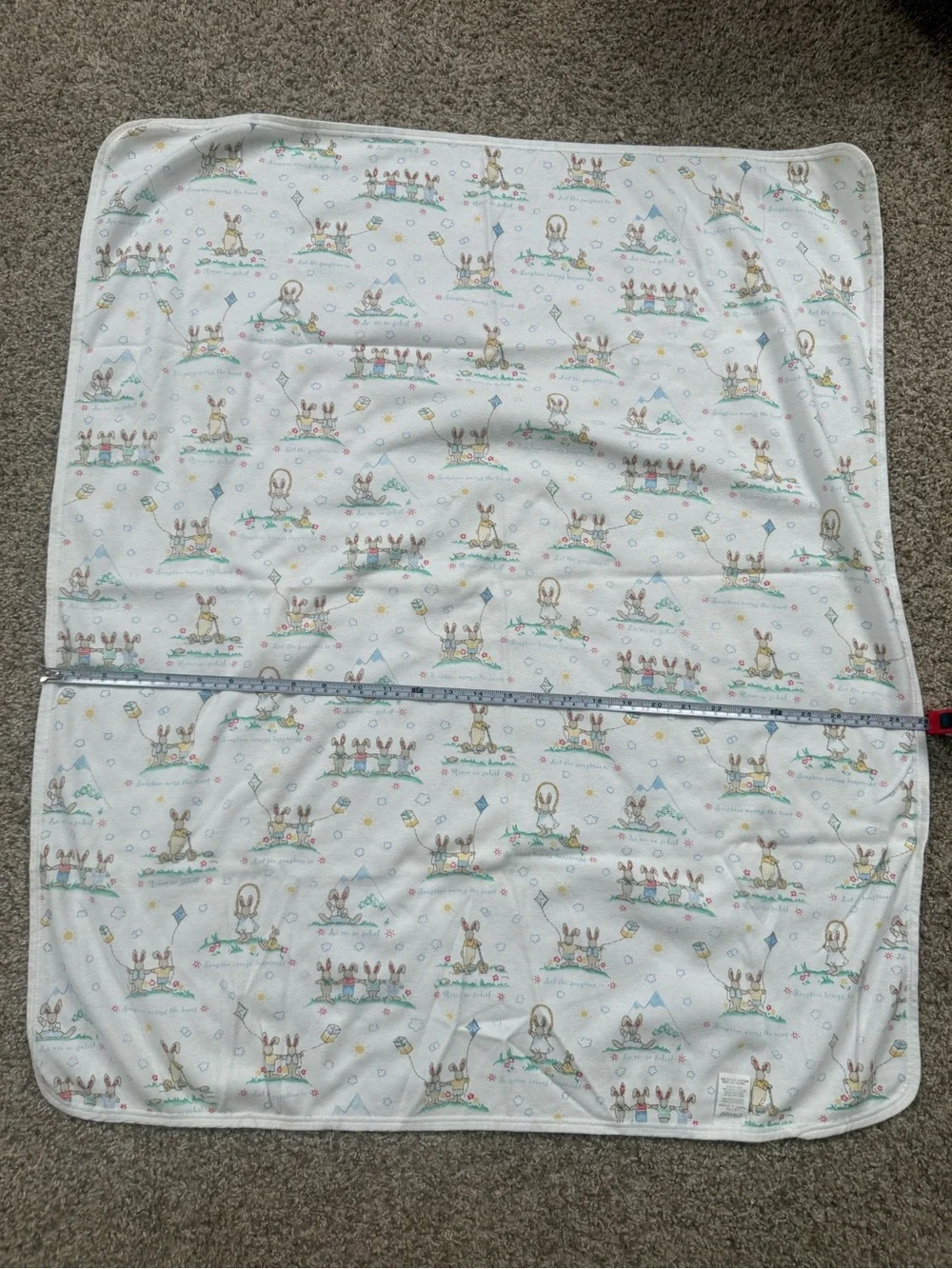 Vintage Carter's White Baby Blanket with Bunny and Pastel Prints